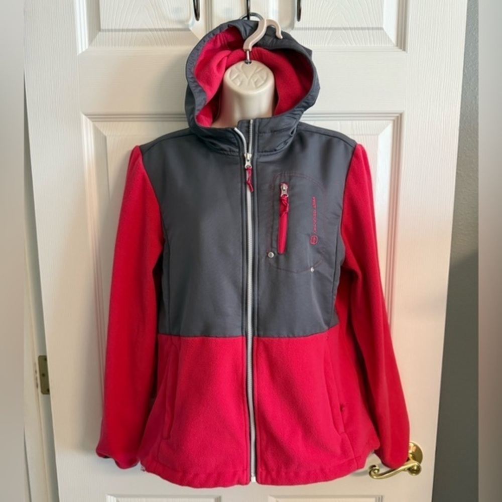 Free Country Women's Gray and Pink Full-Zip Fleece Hooded Jacket